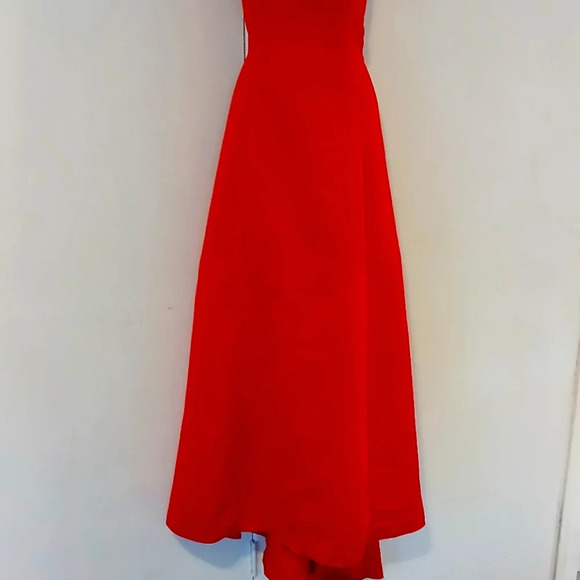Morgan & Co Red Satin Strapless Long Gown Prom  Size 9/10 - Picture 4 of 11